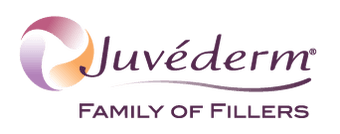 JUV&Eacute;DERM logo featuring a stylized swirl and the phrase "Family of Fillers," representing FDA-approved injectable gels for facial volume enhancement and wrinkle treatment.